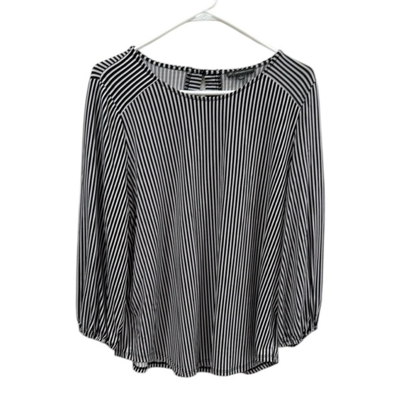 Adrianna Papell Black and White Striped 3/4 Sleeve Top Size Large EUC - Picture 1 of 12